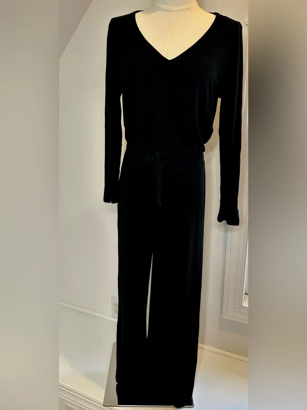 Beyond Yoga Draw the Line Ribbed Wide Leg Jumpsuit Black Medium